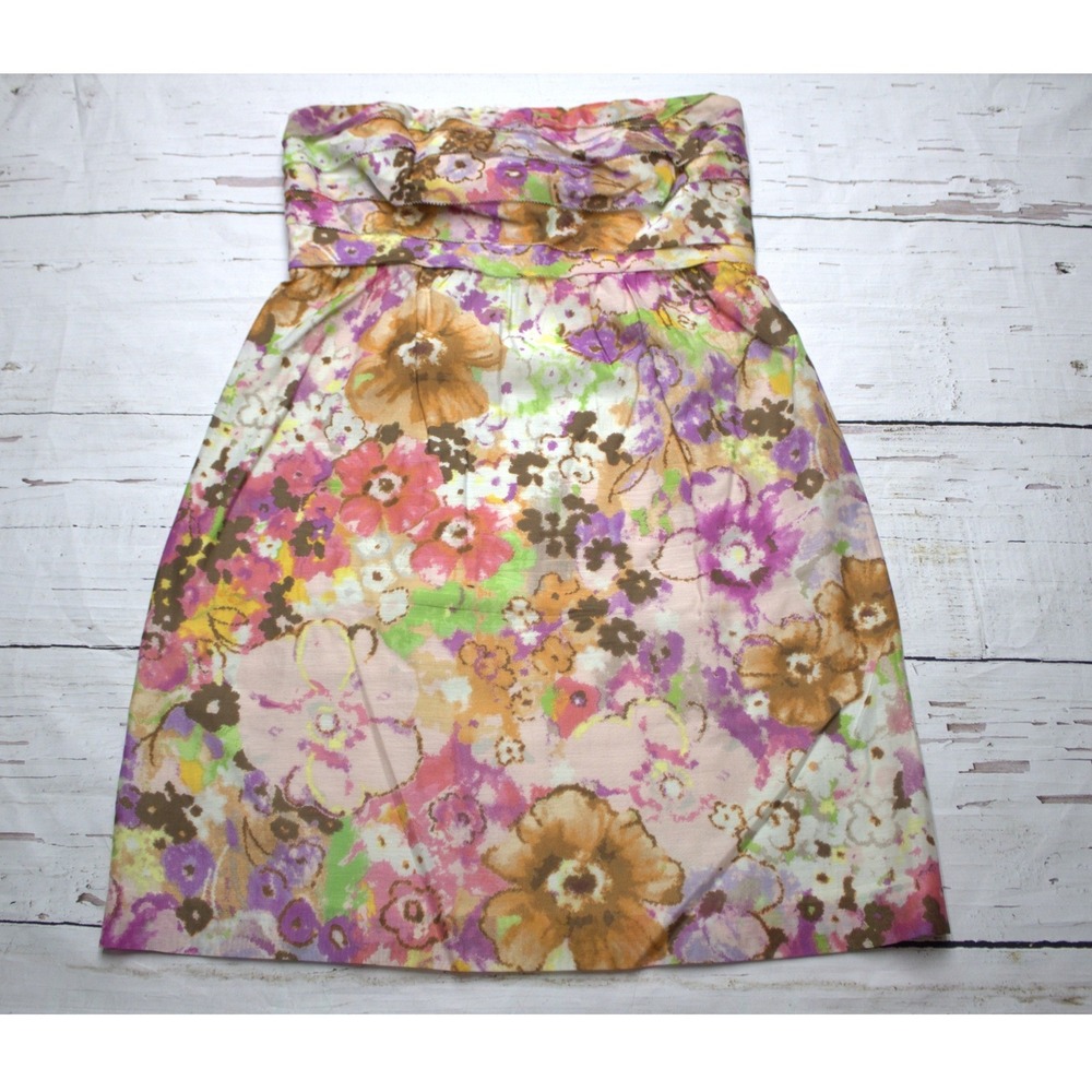 J.Crew Cotton Silk Floral Strapless Mini Dress Size 8 Wedding Guest Boho - Picture 2 of 9